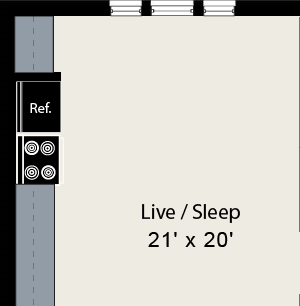 Studio Small 201 floor plan Studio Small 201 floor plan at Reside on Surf Apartments, 425 W Surf St, 60657